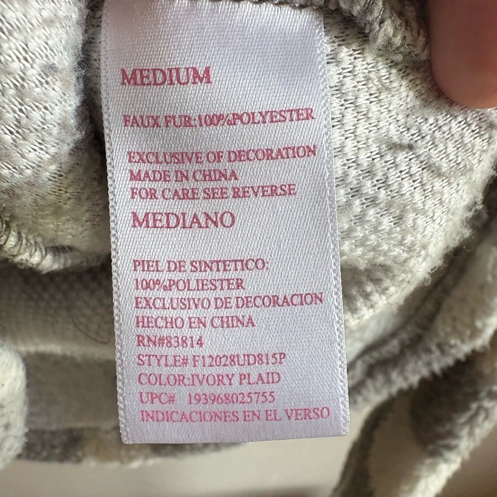 Cozy Sherpa Gray Gingham Pullover 1/4 Zip Womens Medium winter - Picture 6 of 8